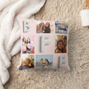 Friend rose gold blush silver photo collage cushion