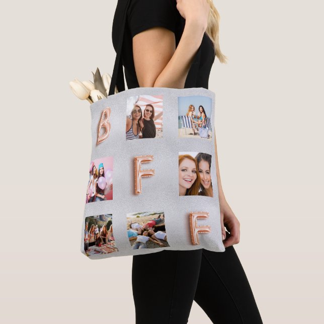 Friend silver rose gold photo collage tote bag (Close Up)