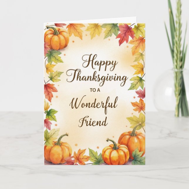 Friend Thanksgiving Sentimental Autumn Pumpkins Card (Front)