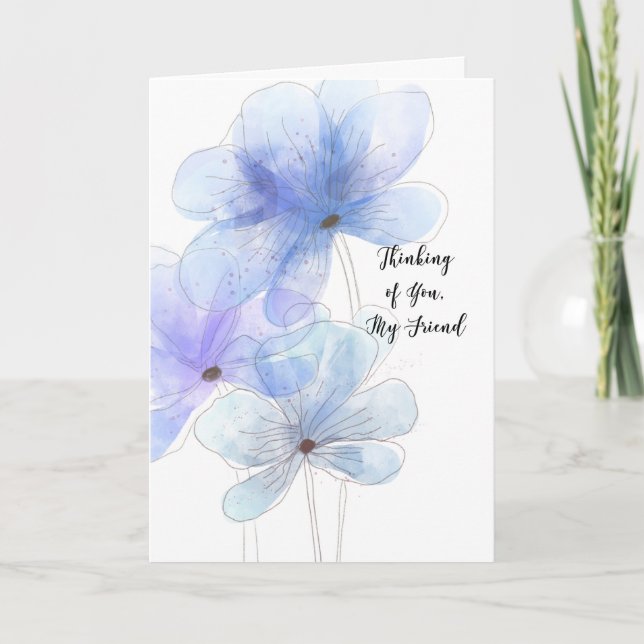 Friend Thinking of You Wispy Soft Blue Flowers Card (Front)