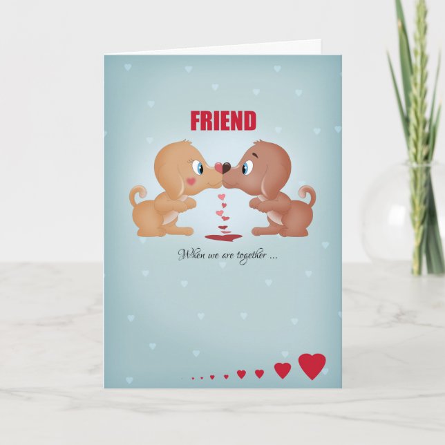 Friend Valentine's Day Kissing Dogs And Hearts Holiday Card (Front)