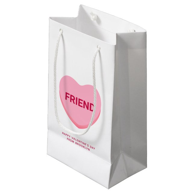 Friend white pink conversation heart Valentine's Small Gift Bag (Front Angled)