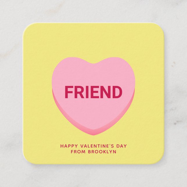 Friend yellow conversation heart Valentine's card (Front)