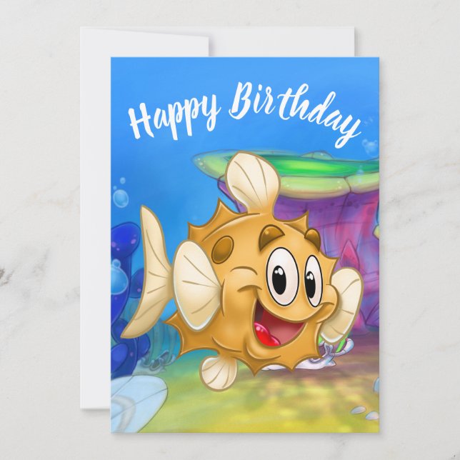 FriendFish cartoon birthday card puff (Front)