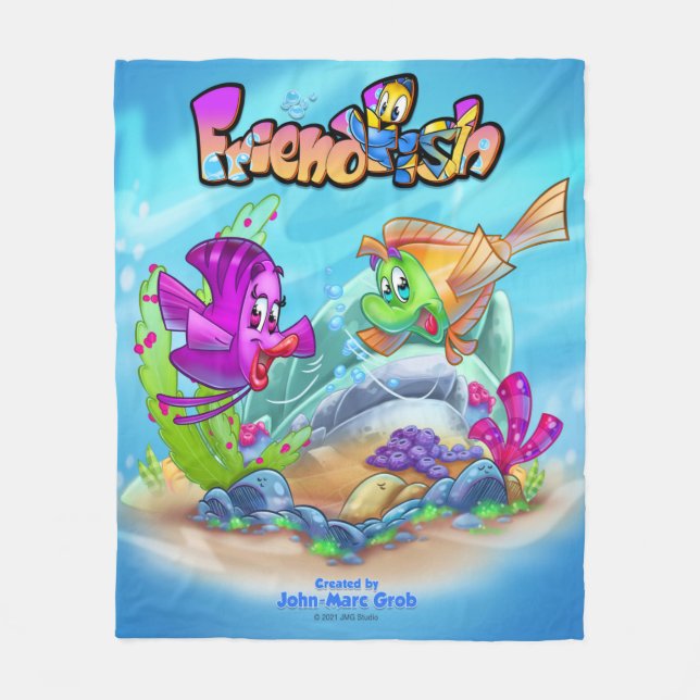 FriendFish cute cartoon fish  Fleece Blanket (Front)