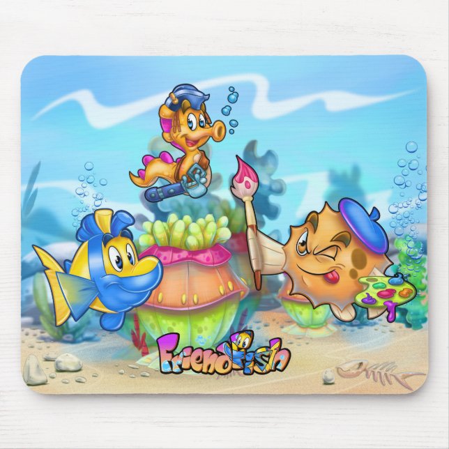 FriendFish cute cartoon fish  Mouse Pad (Front)