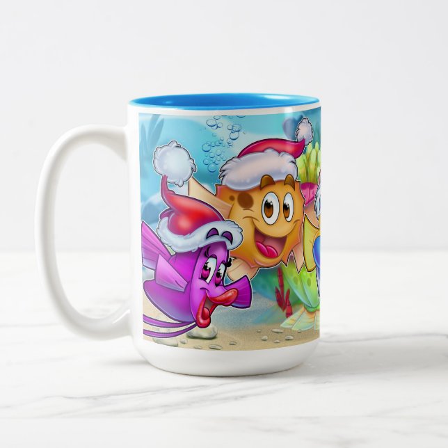 FriendFish cute cartoon fish Two-Tone Coffee Mug (Left)