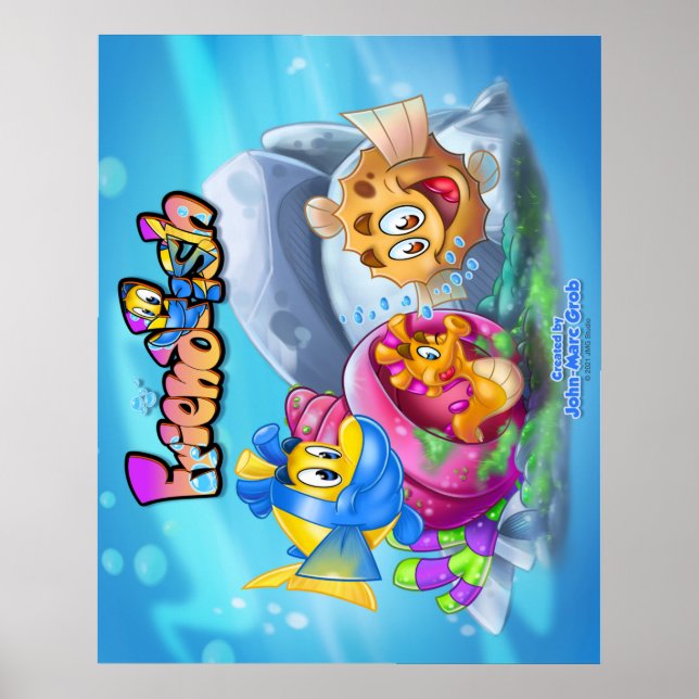 FriendFish cute cartoon poster with fish (Front)