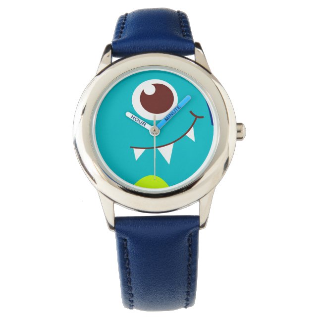 Friendly alien face aqua blue kids watch (Front)