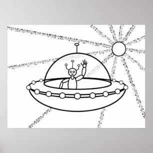Friendly Alien in a Flying Saucer Poster