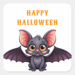 Friendly Baby Bat Smiling Under Halloween Night Sk Square Sticker
