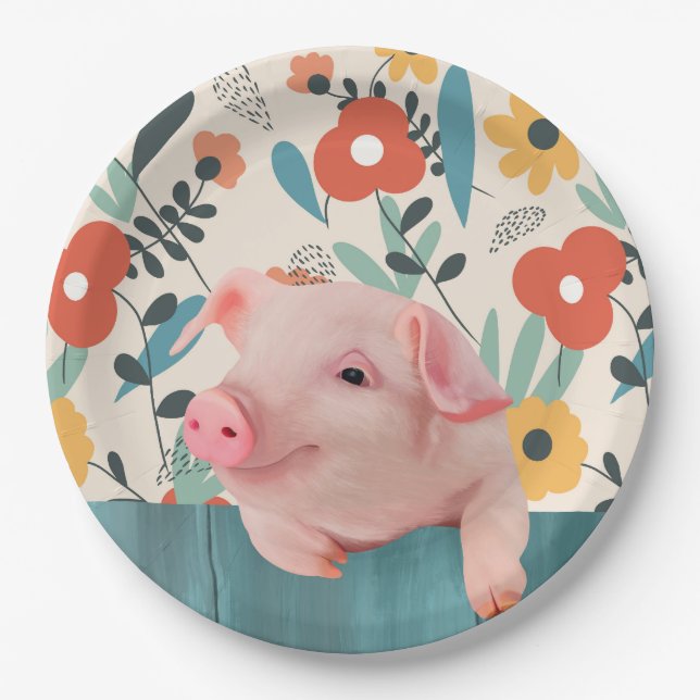 Friendly Baby Pig | Cute Baby Animal Paper Plate (Front)