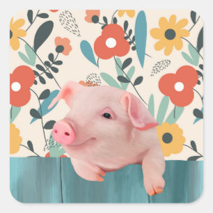 Friendly Baby Pig   Cute Baby Animal Square Sticker