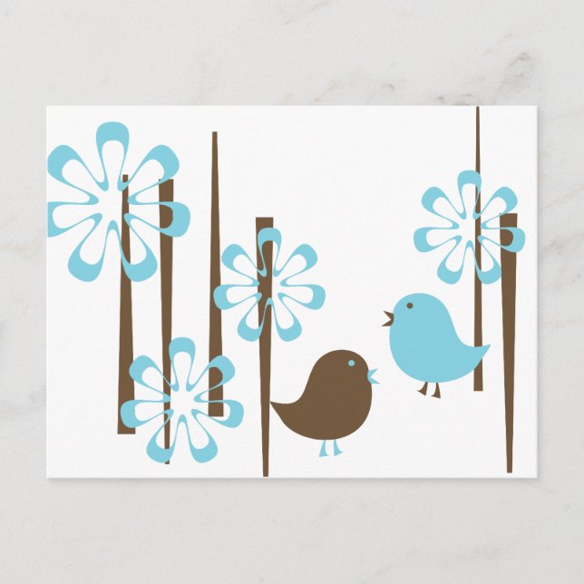Friendly Birds in Blue Postcard (Front)