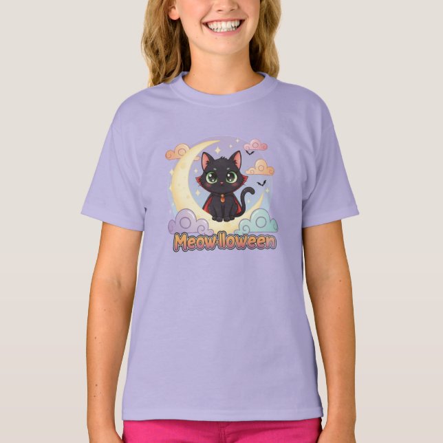 Friendly Black Cat Halloween T-Shirt – Cute Tee (Front)