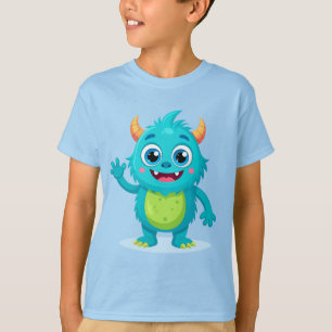 Friendly Blue Monster Kids T-Shirt - Cute Cartoon