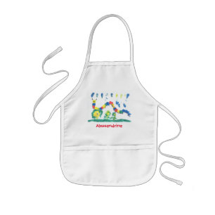 Friendly Bright Caterpillar with Custom Name Kids Apron
