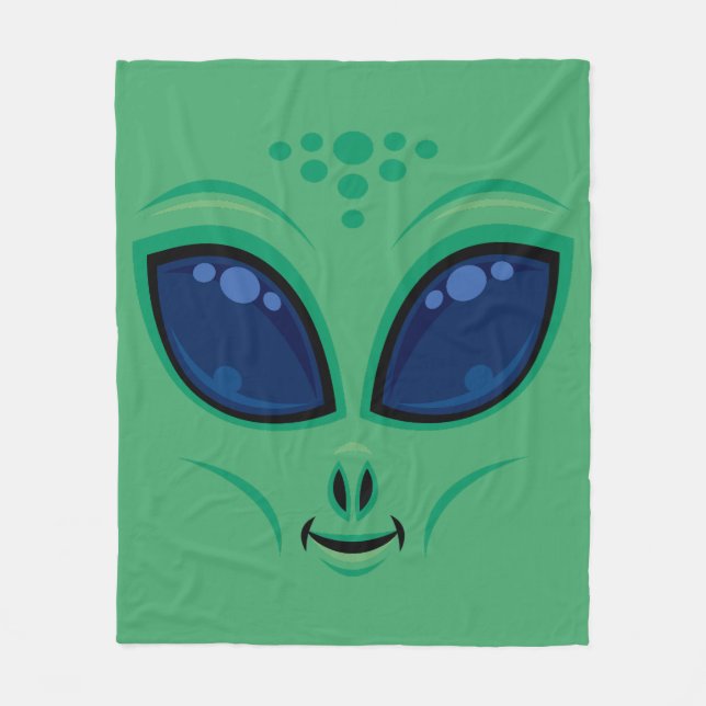 Friendly Cartoon Alien Face Fleece Blanket (Front)