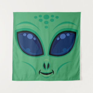 Friendly Cartoon Alien Face Tapestry