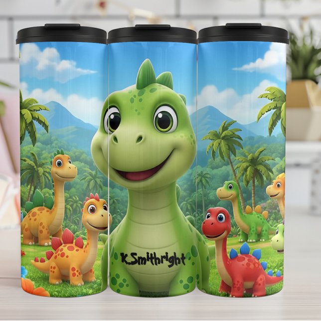 Friendly Cartoon Dinosaurs Tropical Paradise Fun Thermal Tumbler (Creator Uploaded)