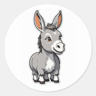 Friendly Cartoon Donkey Illustration - Cute Animal Classic Round Sticker