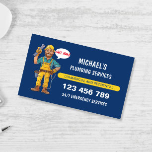 Friendly Cartoon Plumber Handyman Water Repairs Business Card