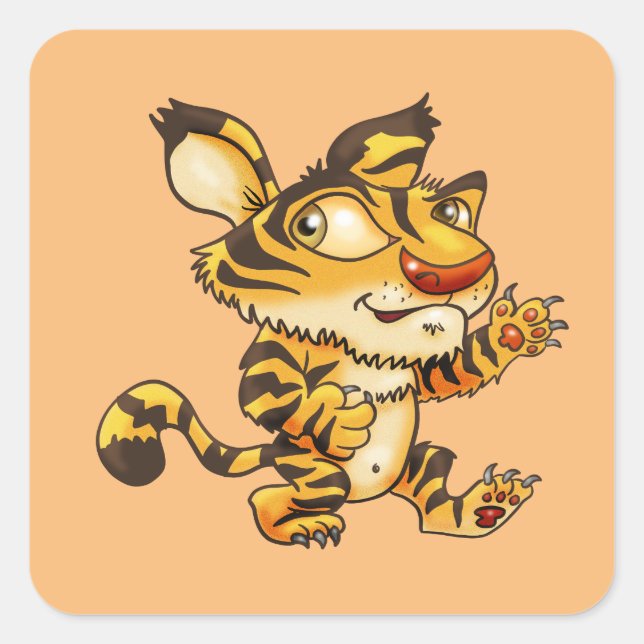 Friendly Cartoon Tiger Square Sticker (Front)