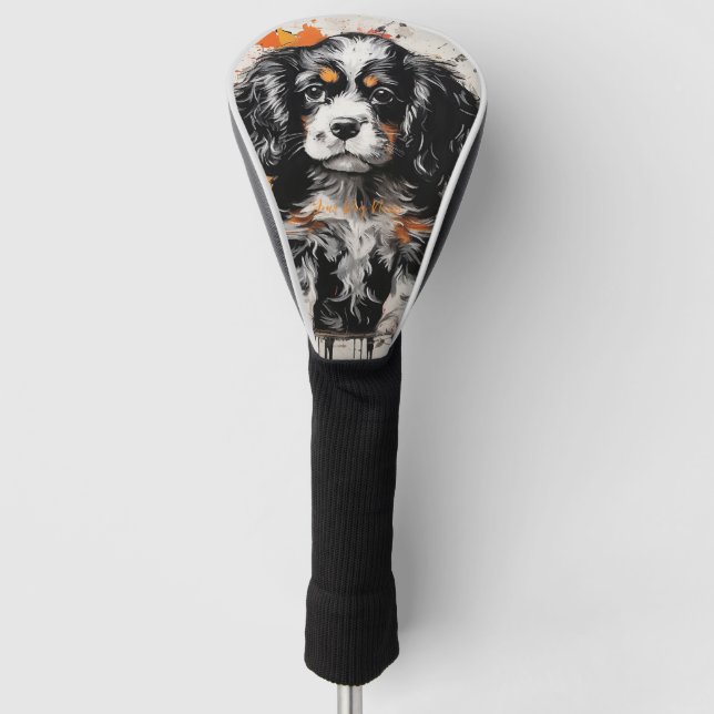 Friendly Cavalier King Charles Spaniel Puppy Dogs  Golf Head Cover (Front)