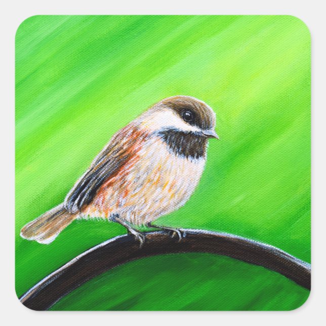 Friendly Chickadee Painting Square Sticker (Front)