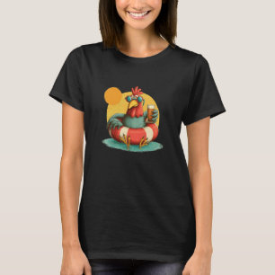 Friendly Chicken with Pool Ring and Beer T-Shirt