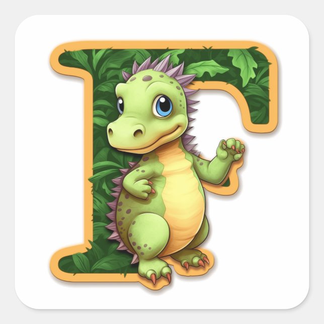 Friendly Dinosaur and the Letter F Square Sticker (Front)