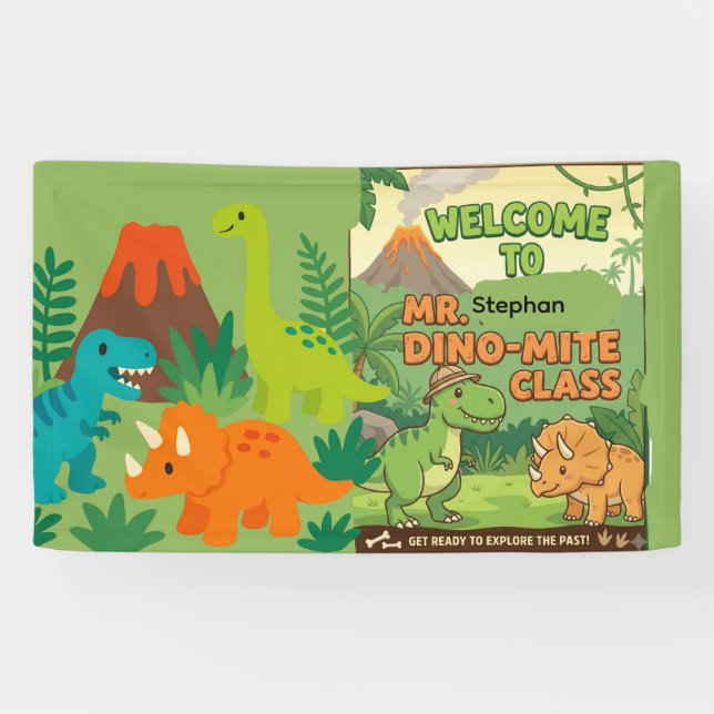 Friendly Dinosaur Dino-Mite Classroom Welcome Sign (Horizontal)