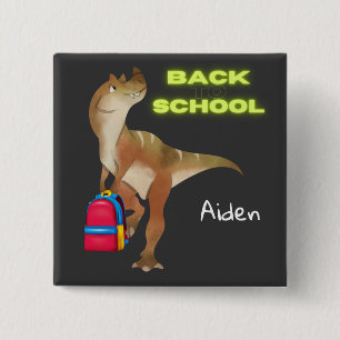Friendly Dinosaur with Backpack "Back to School"   15 Cm Square Badge