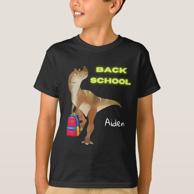 Friendly Dinosaur with Backpack "Back to School" T-Shirt (Front)