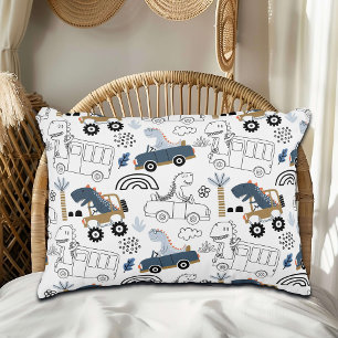Friendly Dinosaurs in Cars Pattern Decorative Cushion