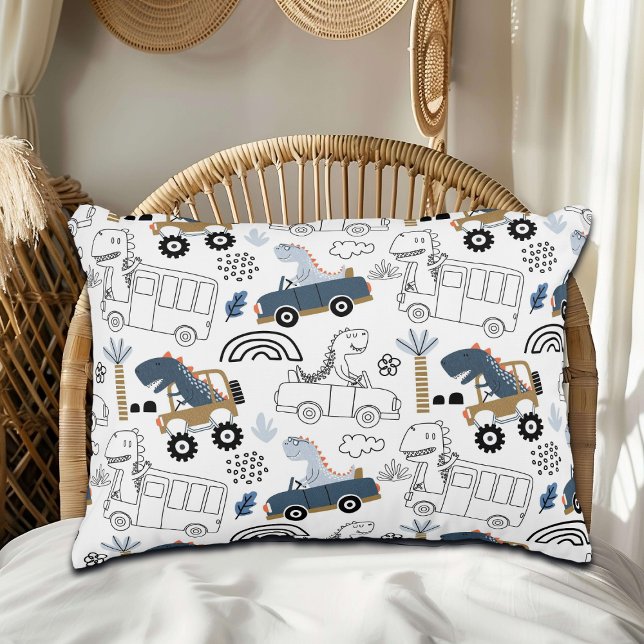 Friendly Dinosaurs in Cars Pattern Decorative Cushion (Creator Uploaded)