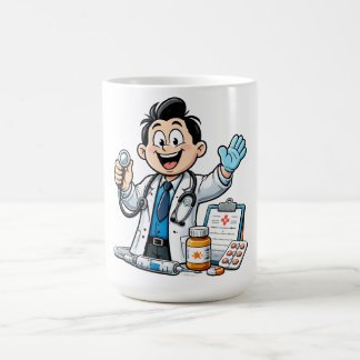 Friendly Doctor Mascot Medical Cartoon Design Coffee Mug