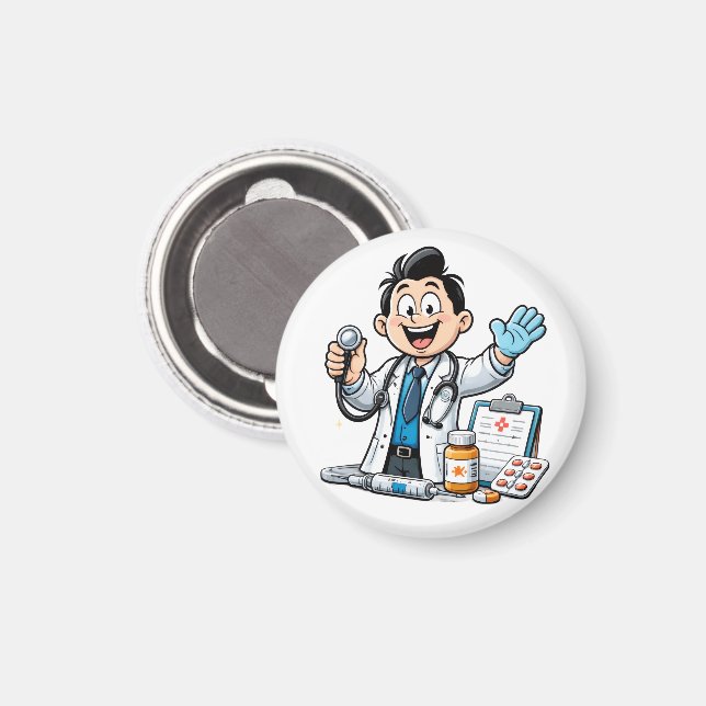 Friendly Doctor Mascot Medical Cartoon Design Magnet (Front/Back)