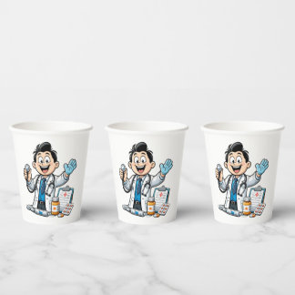 Friendly Doctor Mascot Medical Cartoon Design Paper Cups