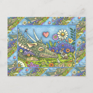 FRIENDLY EASTER DRAGON ON BUNNY TRAIL Cute Fantasy Holiday Postcard