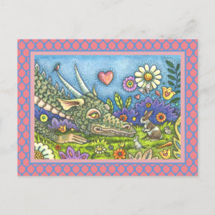 FRIENDLY EASTER DRAGON ON BUNNY TRAIL Cute Fantasy Holiday Postcard