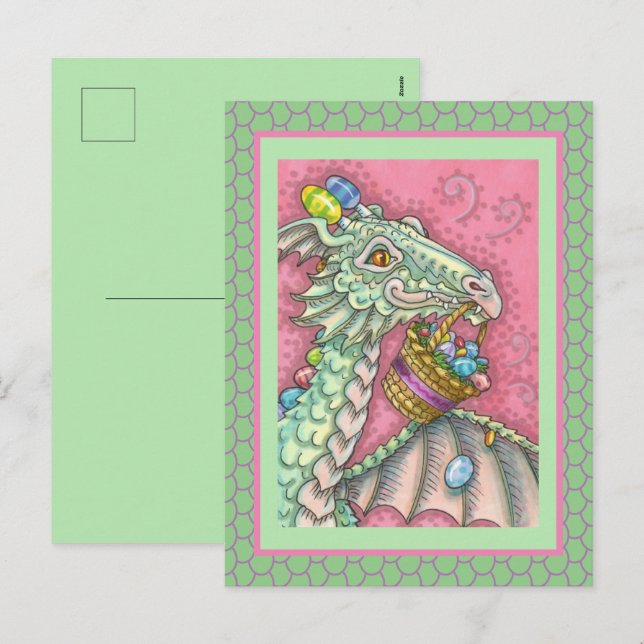 FRIENDLY EASTER EGG DRAGON, CUTE FANTASY HOLIDAY POSTCARD (Front/Back)