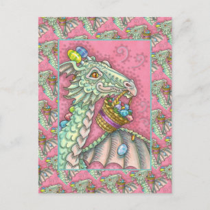 FRIENDLY EASTER EGG DRAGON, CUTE FANTASY HOLIDAY POSTCARD