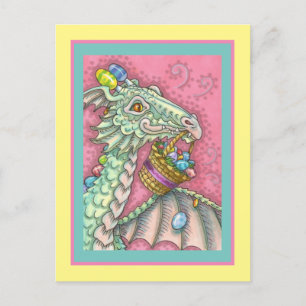 FRIENDLY EASTER EGG DRAGON, CUTE FANTASY HOLIDAY POSTCARD