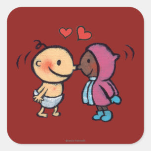 Friendly Eskimo Nose Kisses Kids Square Sticker