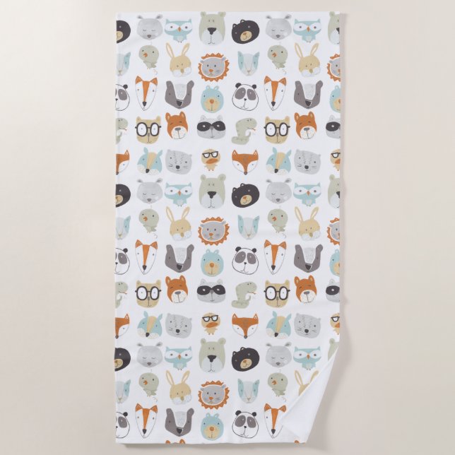 Friendly Faces | Cute Animal Portraits Beach Towel (Front)