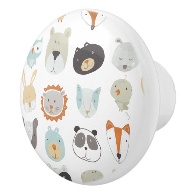 Friendly Faces | Cute Animal Portraits Ceramic Knob (Right)