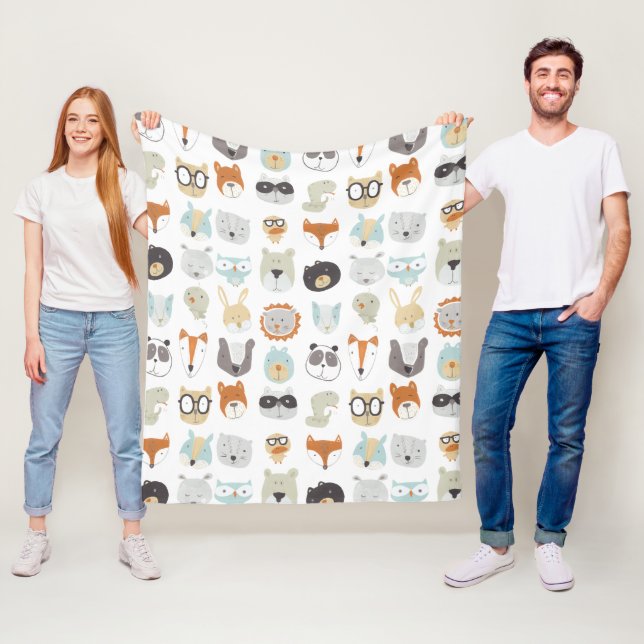 Friendly Faces | Cute Animal Portraits Fleece Blanket (In Situ)