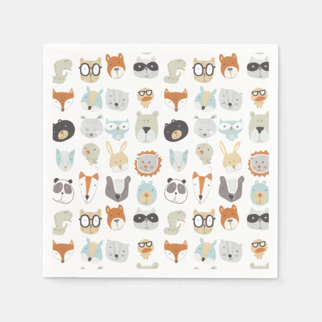 Friendly Faces | Cute Animal Portraits Napkin (Front)