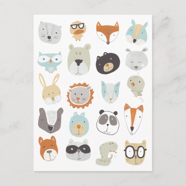 Friendly Faces | Cute Animal Portraits Postcard (Front)
